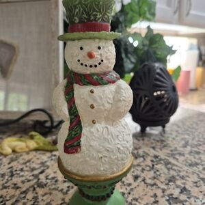 White Barn Candle Charming Snowman Holiday Decor with Green and Red Details